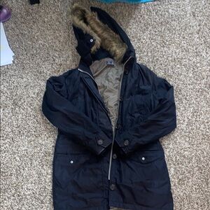 Hollister Black Hooded Ski Jacket with Fur Trim
